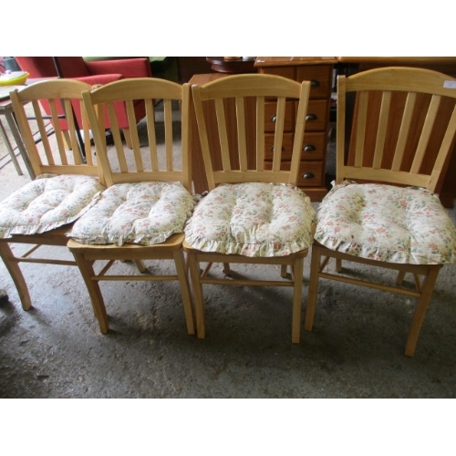 440 - 4 RUBBERWOOD KITCHEN CHAIRS WITH CUSHIONS TIE ON PADS