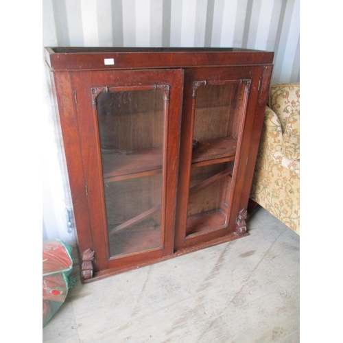 548 - MAHOGANY BOOKCASE WITH GLASS PANNELLED DOORS DECORATIVE FLORAL CARVING TO CORNERS -  RESTORATION PRO... 