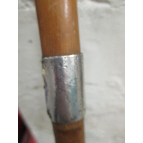 291 - VICTORIAN SILVER RING ON BAMBOO WALKING STICK