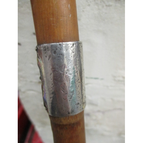 291 - VICTORIAN SILVER RING ON BAMBOO WALKING STICK