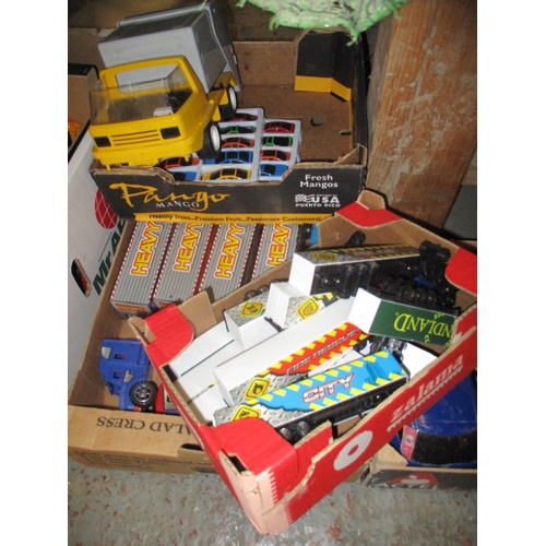 239 - 7 BOXES OF MIXED CARS AND TRUCKS