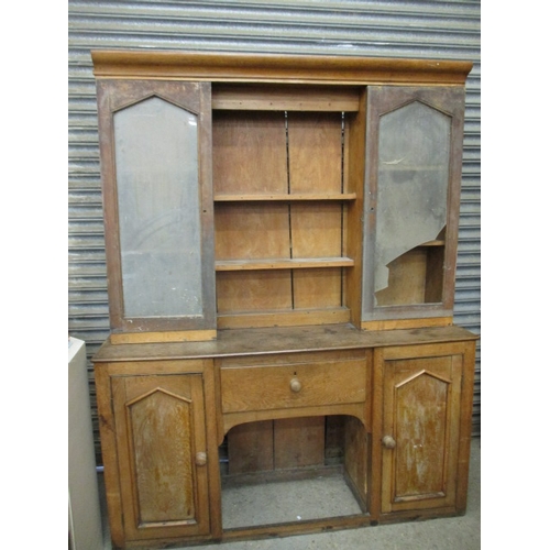 357 - GENUINE VICTORIAN OAK AND ELM GLASS TOP DRESSER FOR RESTORATION