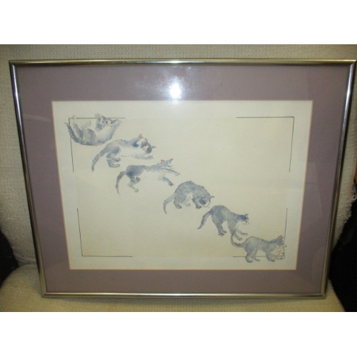 324 - 2 FRAMED AND GLAZED PRINTS SEA SIDE AND CATS