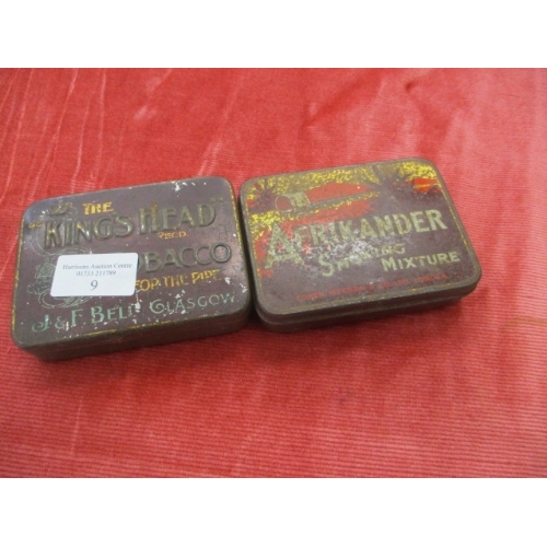 19 - 2 ANTIQUE TOBACCO TINS, ONE IS ESPECIALLY PRODUCED FOR THE KINGS HEAD AND ONE AFRIKANDER