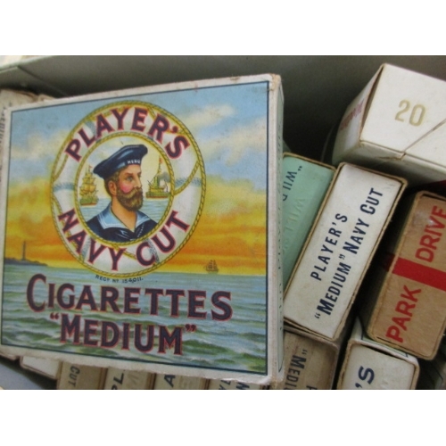 39 - A BOX OF MIXED VINTAGE CIGARETTE BOXES PARK DRIVE, PLAYERS MEDIUM NAVY CUT, WILD WOODBINE ETC