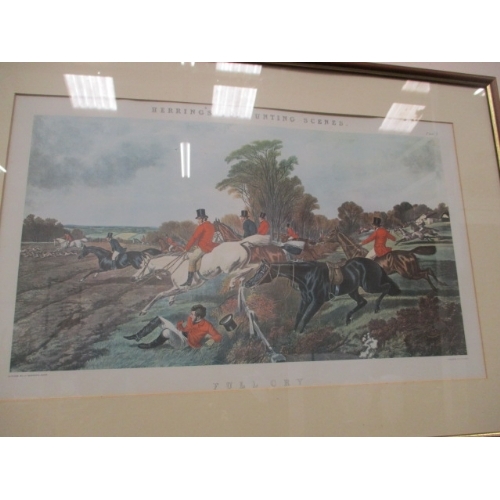 351 - 2 LARGE FRAMED AND GLAZED  HERRING FOX HUNTING SCENES FULL CRY AND BREAKING COVER