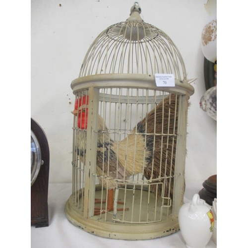 70 - SMALL VINTAGE METAL BIRD CAGE WITH COCKEREL