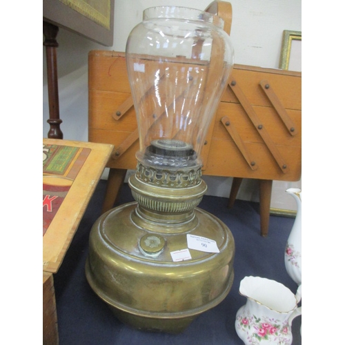 90 - VINTAGE BRASS OIL LAMP WITH CLEAR GLASS CHIMNEY