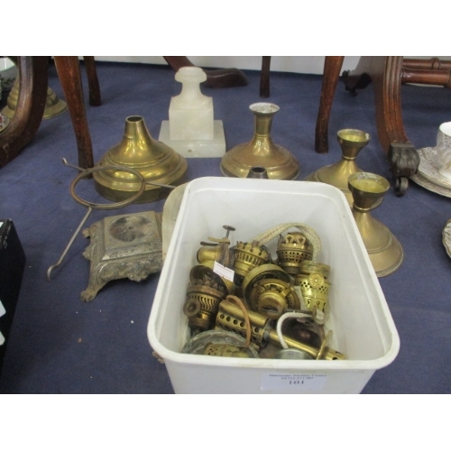 101 - A SELECTION OF OIL LAMP SPARES BASES, WICKS ETC