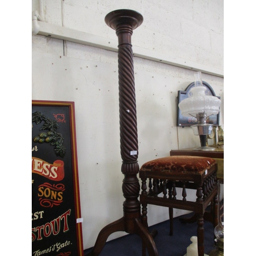 105 - ANTIQUE MAHOGANY TRI LEG WITH TWISTED COLUMN TORCHIERE