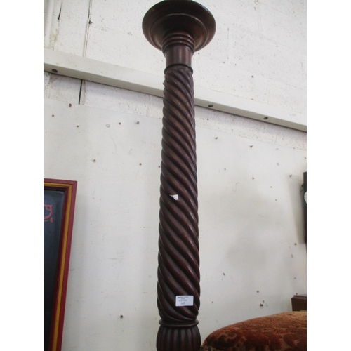 105 - ANTIQUE MAHOGANY TRI LEG WITH TWISTED COLUMN TORCHIERE