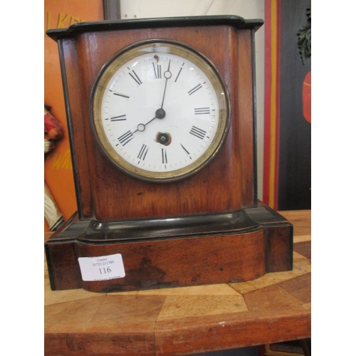 116 - WALNUT CASED ENAMEL FACED FRENCH MANTLE CLOCK