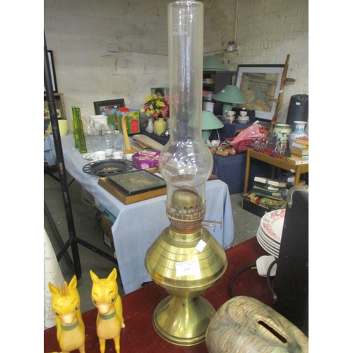 166 - TALL BRASS OIL LAMP WITH  CLEAR GLASS CHIMNEY