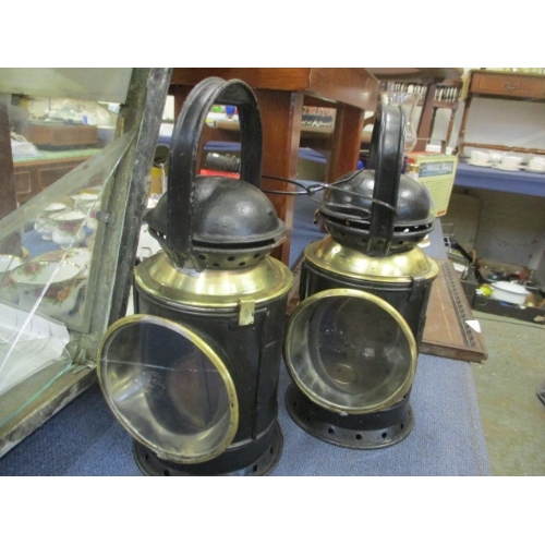 217 - 2  B.R. (W) RAILWAY LAMPS WITH BRASS FINISHINGS