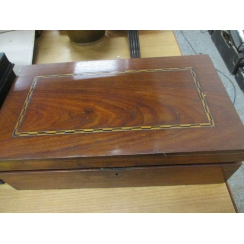 258 - MAHOGANY WRITING SLOPE WITH MARQUETRY  INLAY