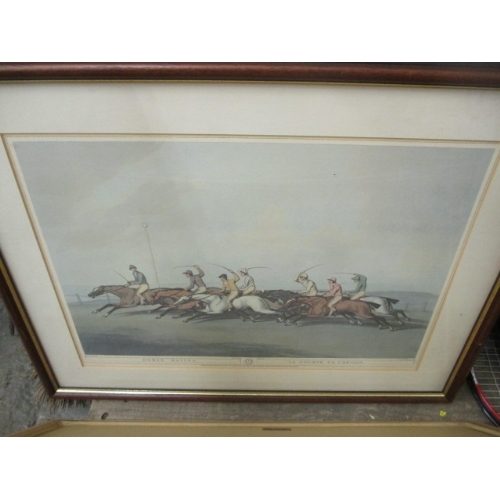 281 - 6 X  HUNTING, SHOOTING  AND RACING  PRINTS -  RABBIT, STAG, DUCK ETC, FRAMED AND GLAZED