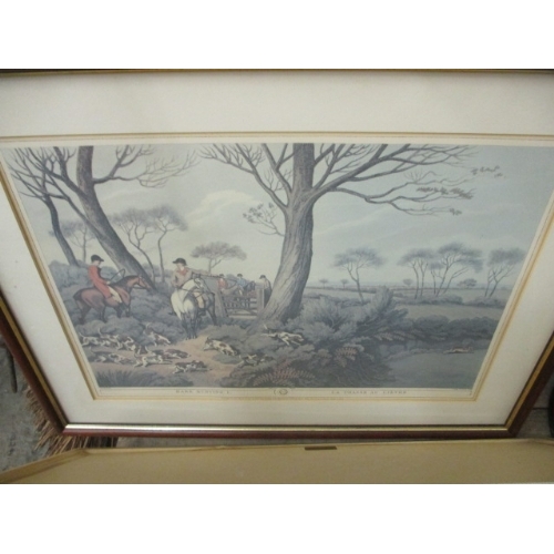 281 - 6 X  HUNTING, SHOOTING  AND RACING  PRINTS -  RABBIT, STAG, DUCK ETC, FRAMED AND GLAZED