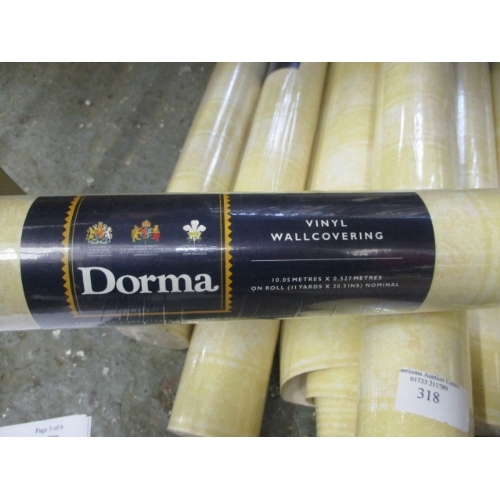 318 - 8 X SEALED ROLLS OF 'DORMA' YELLOW STRIPE CHAMELION WALLPAPER AND 1 OPENED