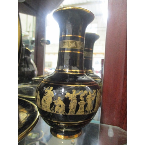 57 - LARGE COLLECTION OF ' CHOKIN, IN BLACK,  GILDED WITH GOLD AND SILVER -  JUGS, PLATES, DISHES URNS ET... 