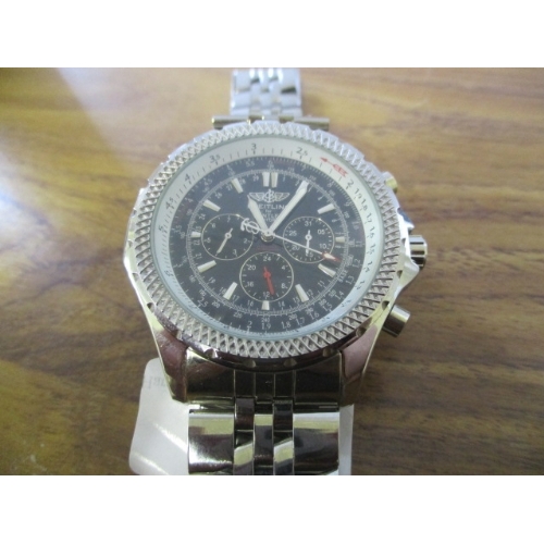 51 - BREITLING WATCH 1884 BIG GILT  BROWN STRAP (needs battery).CAVEAT EMPTOR