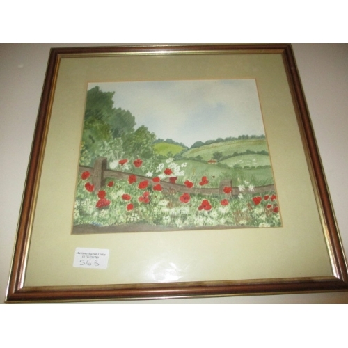 56B - WATER COLOUR 'SUMMER HEDGEROW' SIGNED MARY MATTHEWS, FRAMED AND GLAZED