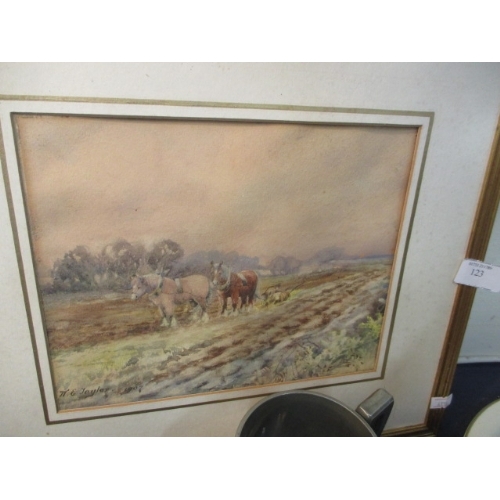 123 - WATER COLOUR 'PLOUGHING'  SIGNED ELLIE TAYLOR 1907