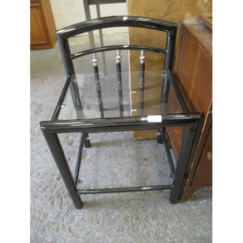 90 - BLACK METAL AND GLASS BEDSIDE TABLE