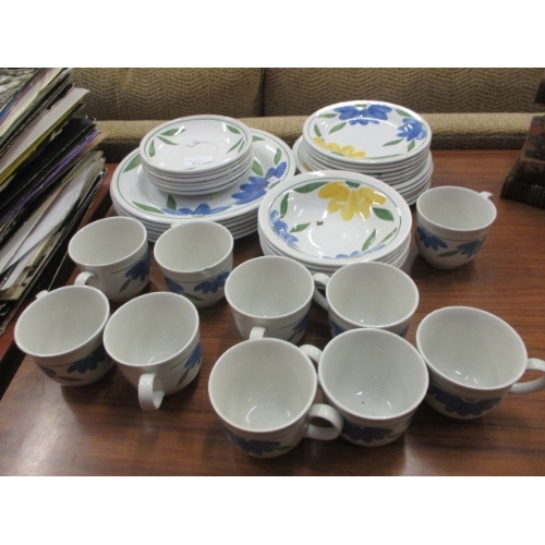 97 - 6 SETTING STAFFORDSHIRE DINNER SET (BLUE AND YELLOW FLOWERS)