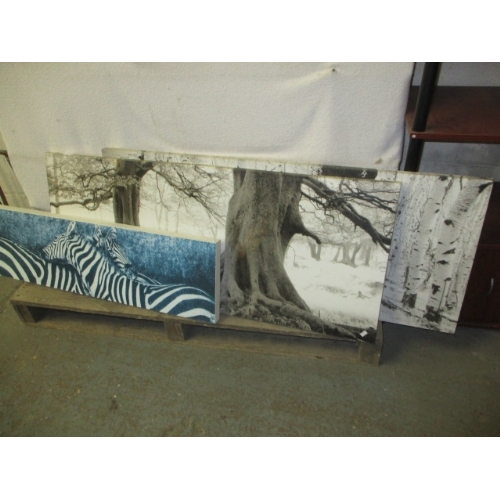 161 - 2 MODERN BLACK AND WHITE TREE SCENE CANVASES, APPROX 5FT WIDE  X 2 FT DEEP AND ONE OTHER