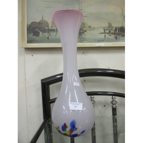 91 - END OF DAYS MURANO TALL VASE IN PINK WITH SPLASHES OF COLOUR