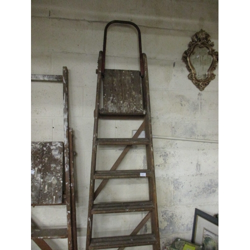 139 - 7 RUNG WOODEN DECORATORS LADDERS WITH PLATFORM