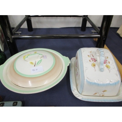 90A - CHEESE DISH AND ART DECO STYLE COVERED DISH