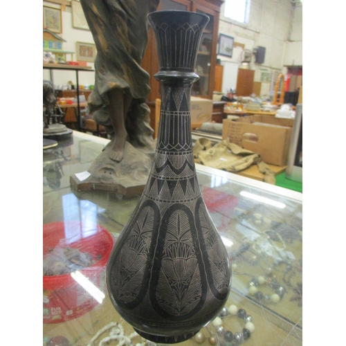 3 - SOLID BRONZE HAND ENGRAVED BYZANTINE STYLE PEAR SHAPED VASE