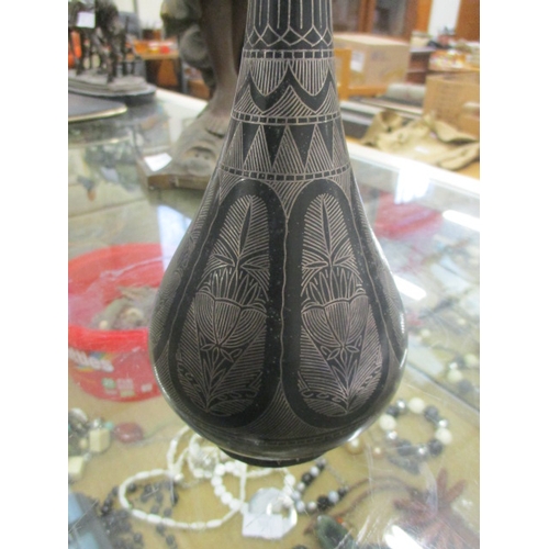 3 - SOLID BRONZE HAND ENGRAVED BYZANTINE STYLE PEAR SHAPED VASE