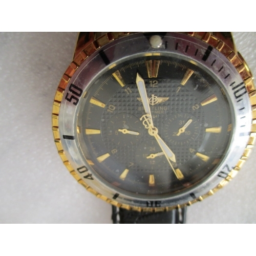 27 - LARGE BLACK DIAL 1884 BREITLING SELF WINDING CAVEAT EMPTOR. WORKING REPLICA