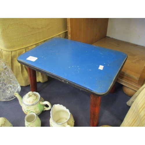 87 - SMALL WOODEN STOOL WITH BLUE SEAT