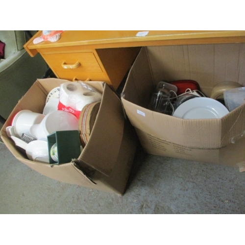 145A - 2 BOXES OF MIXED KITCHEN ITEMS -  CAFETIERE, BOWLS, MUGS ETC