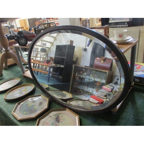 149 - LARGE OVAL BEVEL EDGED MIRROR WITH WOOD FRAME