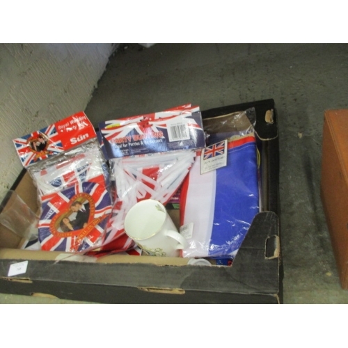 138 - BOX OF UNION JACK PARTY BUNTINGS,  ROYAL WEDDING PARTY SET ETC