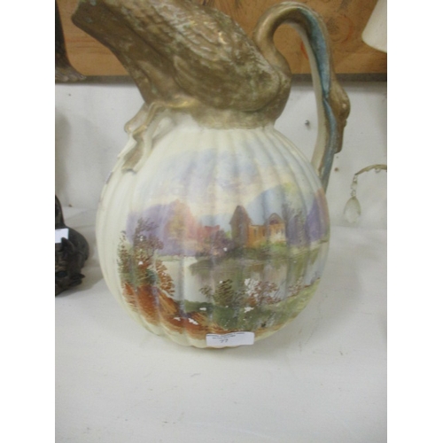 73 - HAND PAINTED SWAN HANDLED JUG