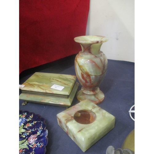 92 - GREEN ONYX VASE, ASHTRAY AND CIGARETTE BOX