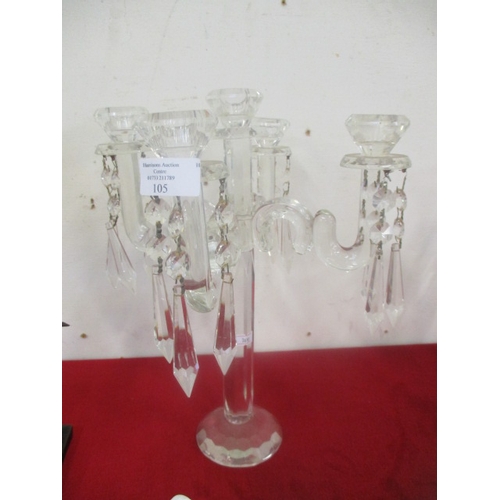 105 - GLASS CANDELABRA WITH GLASS DROPLETS