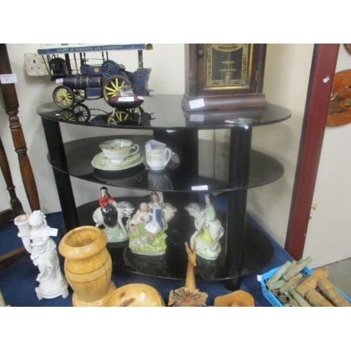 61A - 3 TIER BLACK GLASS OVAL TV STAND