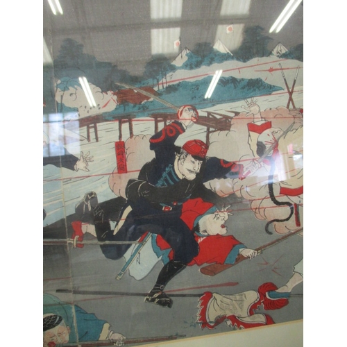 69 - PAINTED WOOD BLOCK BATTLE OF SEONGHWAN 1879  WAR BETWEEN JAPAN- KOREA CHINA VTAGAWA SCHOOL TOYO HARU... 