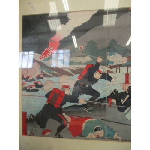 69 - PAINTED WOOD BLOCK BATTLE OF SEONGHWAN 1879  WAR BETWEEN JAPAN- KOREA CHINA VTAGAWA SCHOOL TOYO HARU... 