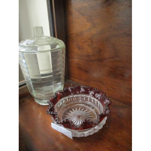 41 - ART DECO ICE BUCKET CUT GLASS AND VICTORIAN RUBY GLASS BONBON DISH