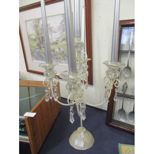 82 - METAL AND GLASS STYLE  5 ARM CANDELABRA