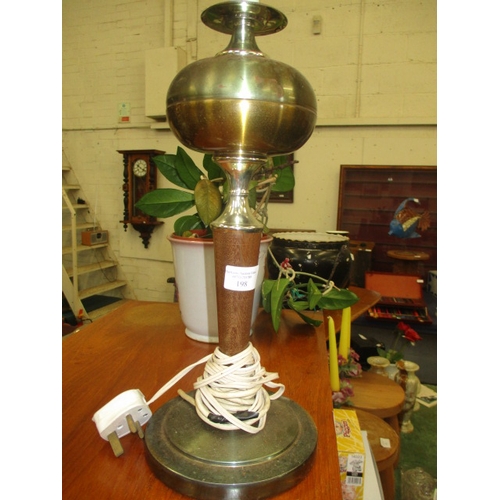 83 - METAL AND WOOD TABLE LAMP WITH LARGE CREAM LAMP SHADE