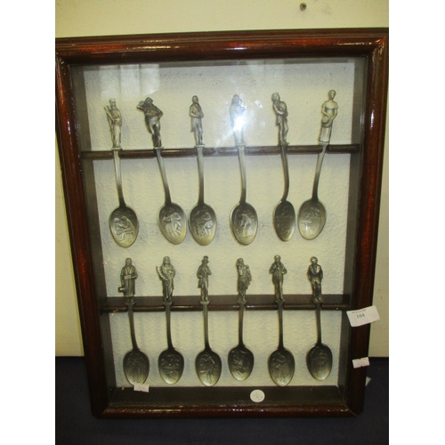 86 - FRAMED AND GLAZED DISPLAY UNIT WITH COLLECTION OF CHARLES DICKENS SPOONS