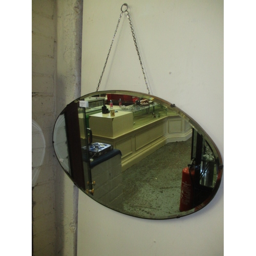 57 - RETRO 1950`S OVAL BEVEL EDGED FRAMELESS MIRROR ON CHAIN